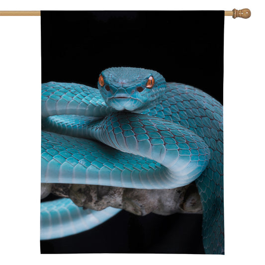 Blue Pit Viper Snake Print House Flag