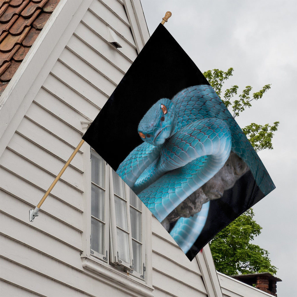 Blue Pit Viper Snake Print House Flag