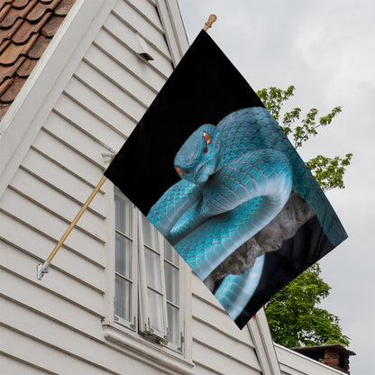 Blue Pit Viper Snake Print House Flag