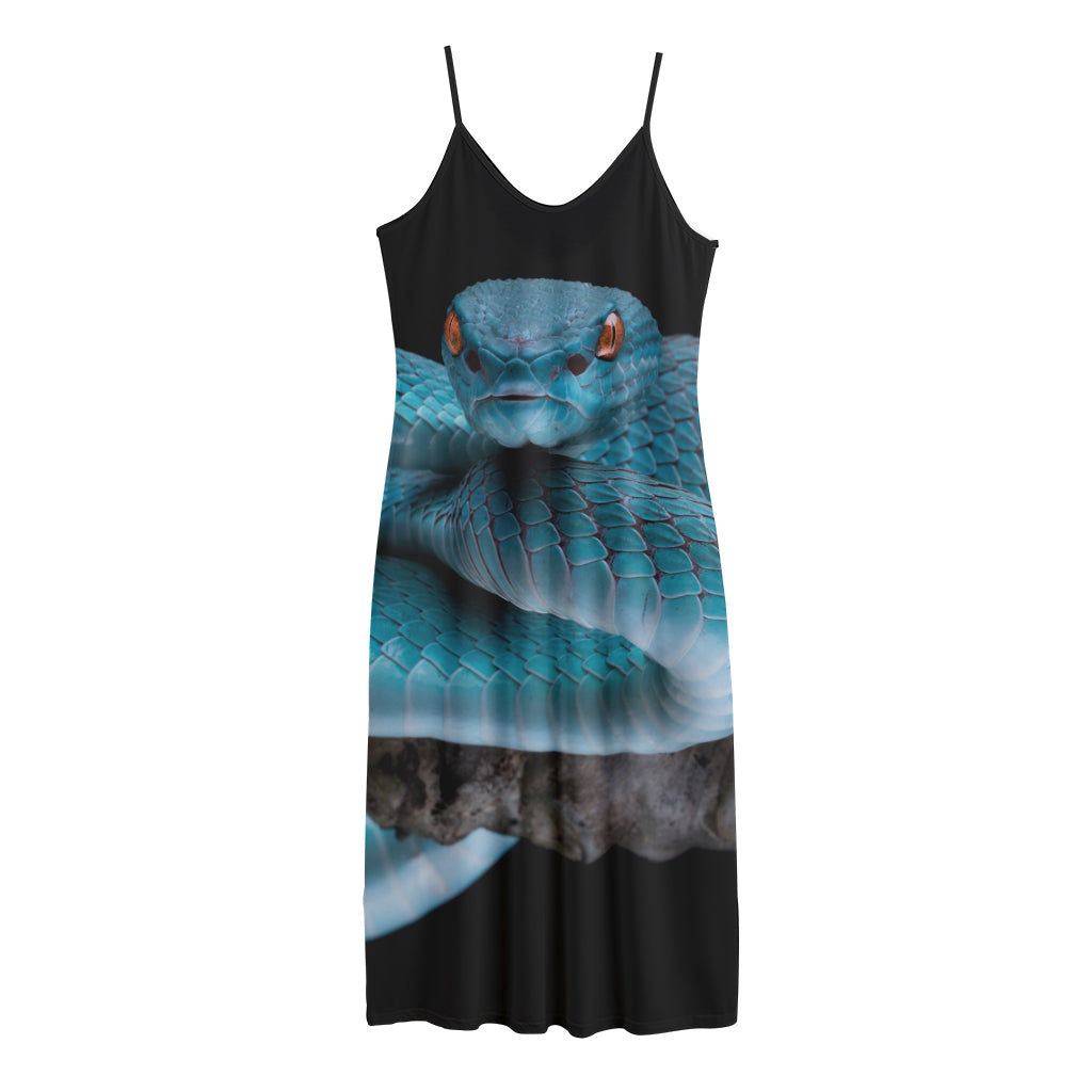 Blue Pit Viper Snake Print Jersey Midi Cami Dress