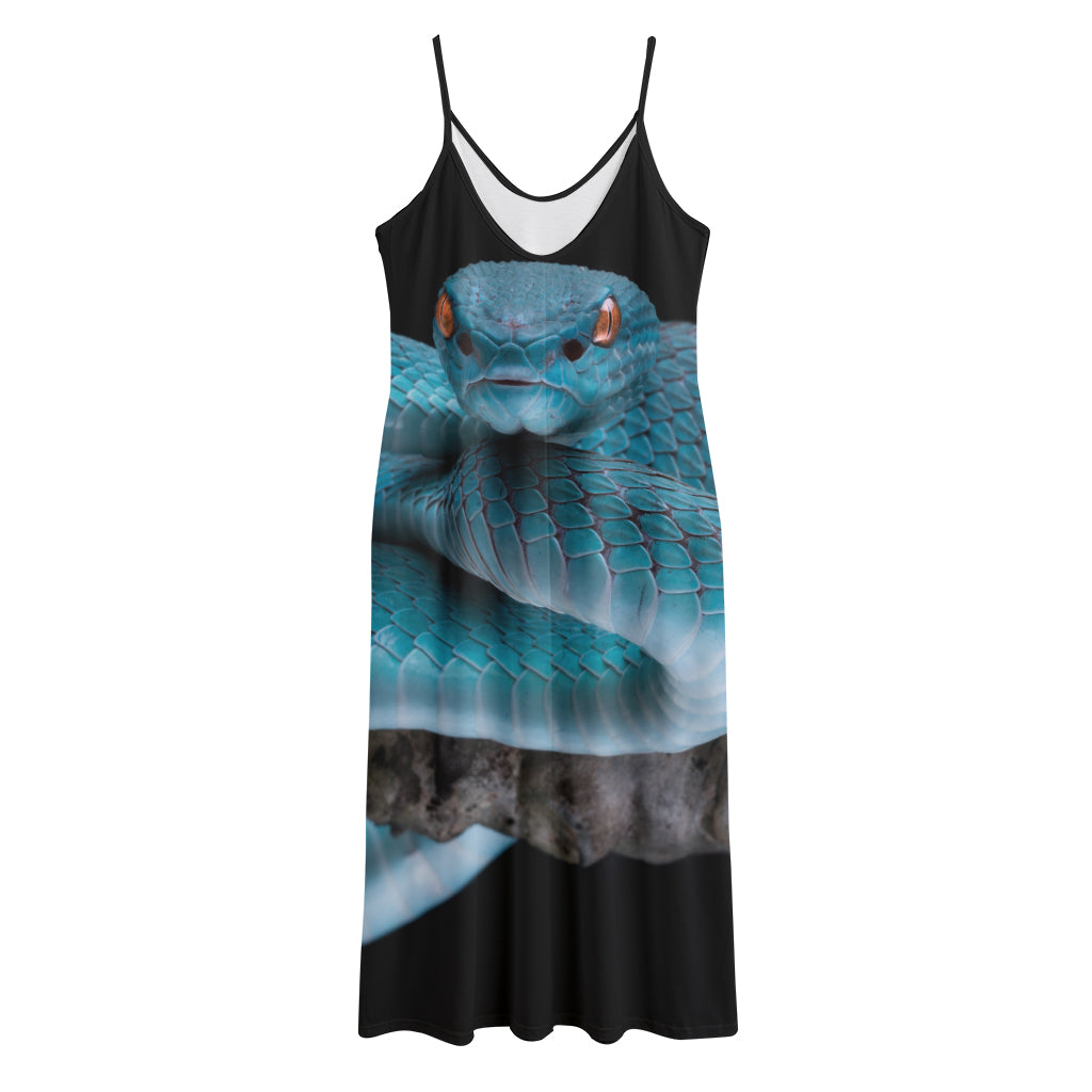 Blue Pit Viper Snake Print Jersey Midi Cami Dress