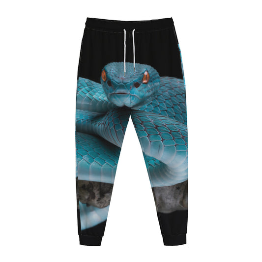 Blue Pit Viper Snake Print Jogger Pants