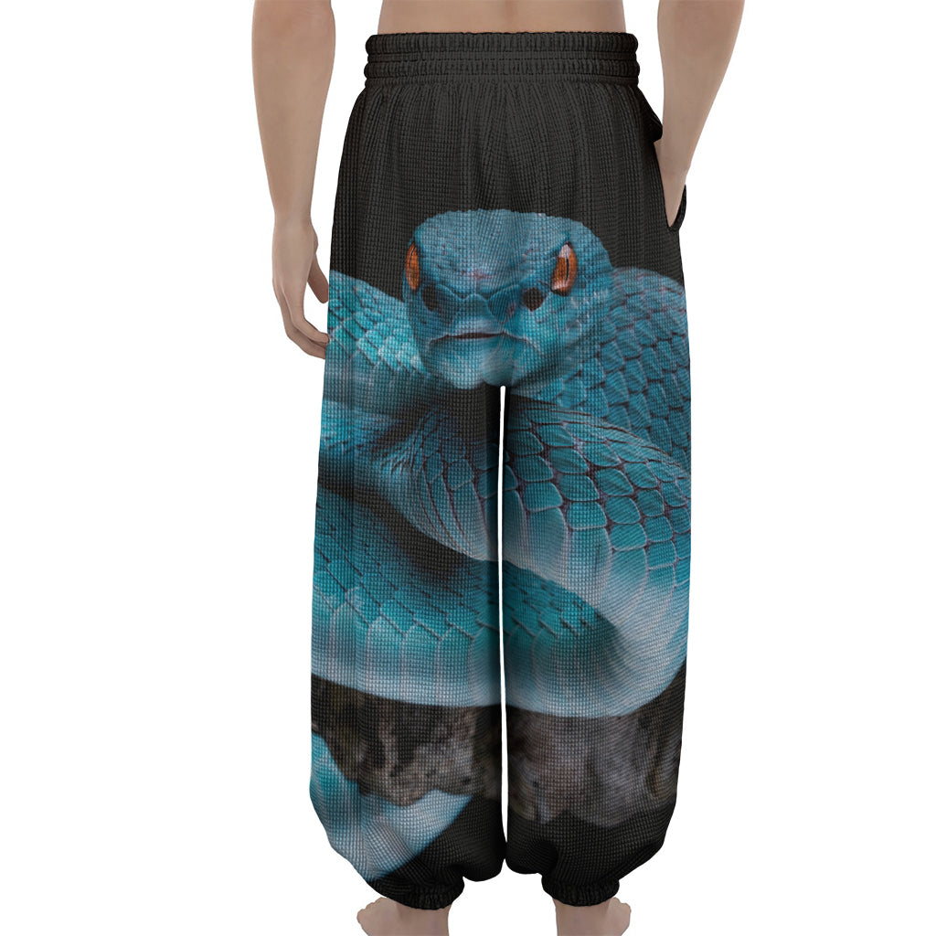 Blue Pit Viper Snake Print Lantern Pants