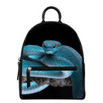 Blue Pit Viper Snake Print Leather Backpack