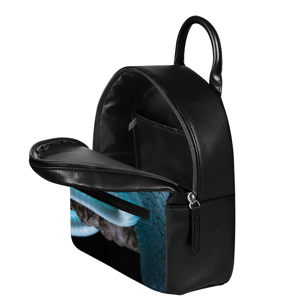 Blue Pit Viper Snake Print Leather Backpack