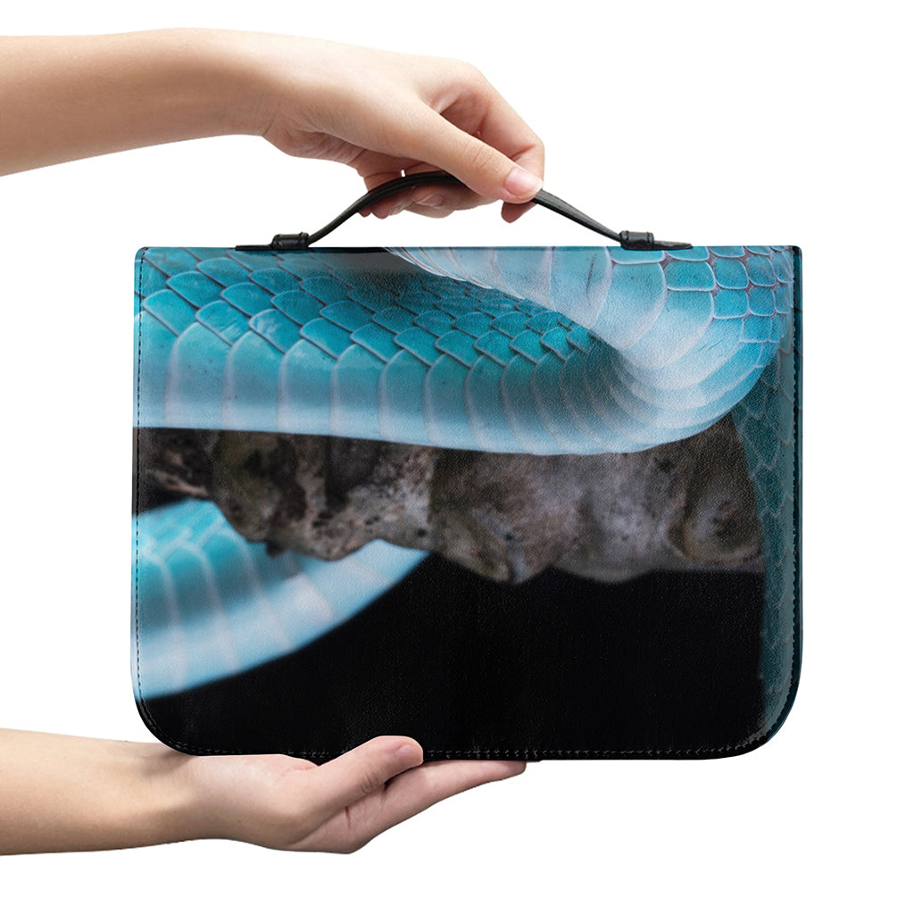 Blue Pit Viper Snake Print Leather Bible Cover