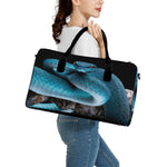 Blue Pit Viper Snake Print Leather Duffle Bag