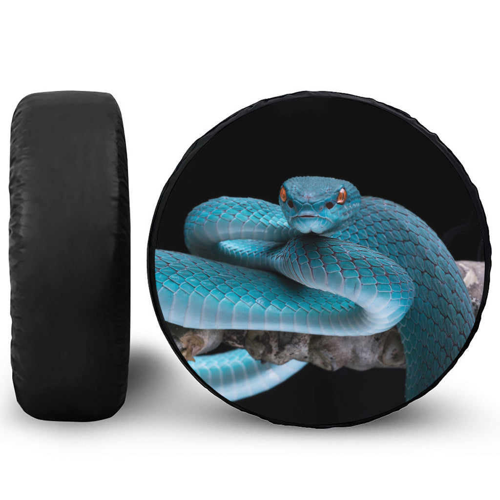 Blue Pit Viper Snake Print Leather Spare Tire Cover