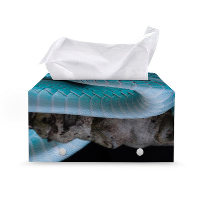Blue Pit Viper Snake Print Leather Tissue Box Cover