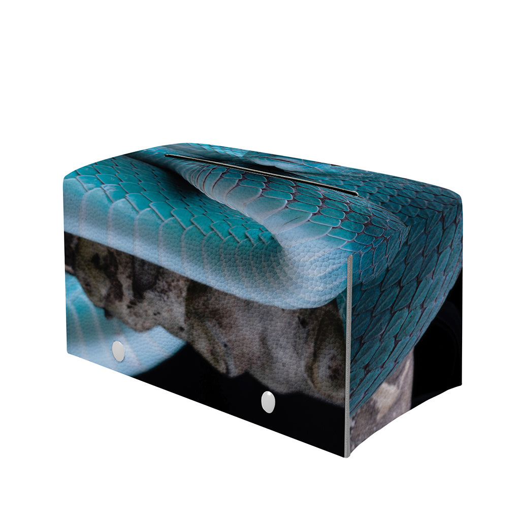Blue Pit Viper Snake Print Leather Tissue Box Cover