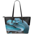 Blue Pit Viper Snake Print Leather Tote Bag With Zipper
