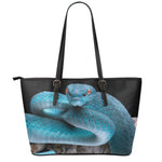 Blue Pit Viper Snake Print Leather Tote Bag