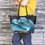 Blue Pit Viper Snake Print Leather Tote Bag