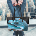 Blue Pit Viper Snake Print Leather Tote Bag