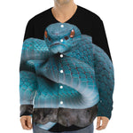 Blue Pit Viper Snake Print Long Sleeve Baseball Jersey