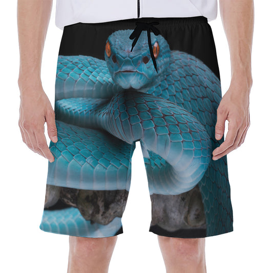 Blue Pit Viper Snake Print Men's Beach Shorts