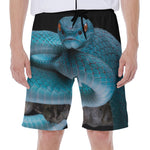 Blue Pit Viper Snake Print Men's Beach Shorts