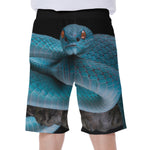 Blue Pit Viper Snake Print Men's Beach Shorts