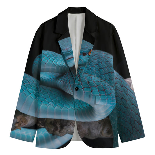 Blue Pit Viper Snake Print Men's Blazer