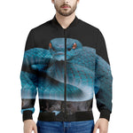 Blue Pit Viper Snake Print Men's Bomber Jacket