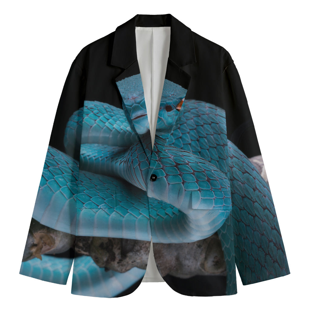 Blue Pit Viper Snake Print Men's Cotton Blazer