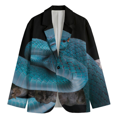 Blue Pit Viper Snake Print Men's Cotton Blazer