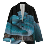 Blue Pit Viper Snake Print Men's Cotton Blazer