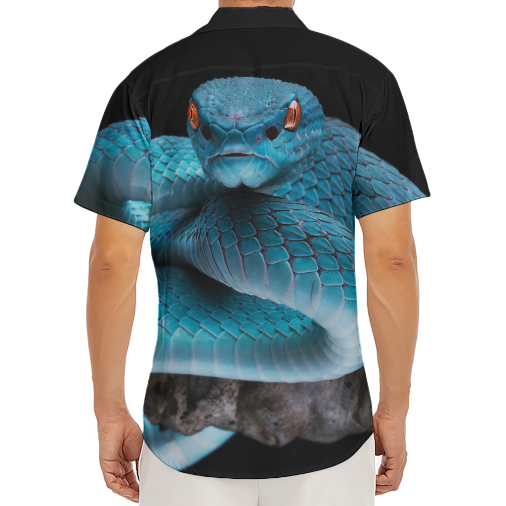 Blue Pit Viper Snake Print Men's Deep V-Neck Shirt
