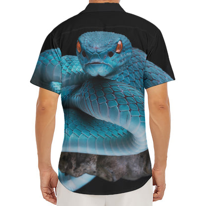 Blue Pit Viper Snake Print Men's Deep V-Neck Shirt