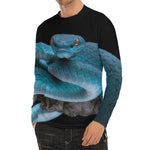 Blue Pit Viper Snake Print Men's Long Sleeve Rash Guard