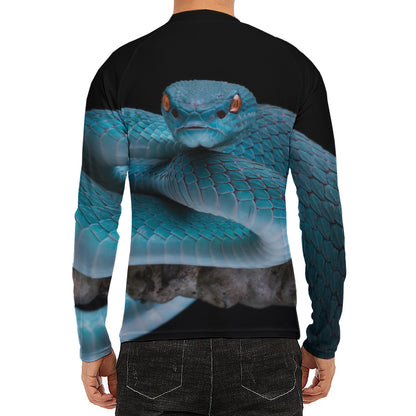 Blue Pit Viper Snake Print Men's Long Sleeve Rash Guard
