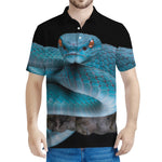 Blue Pit Viper Snake Print Men's Polo Shirt