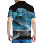 Blue Pit Viper Snake Print Men's Polo Shirt