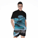 Blue Pit Viper Snake Print Men's Rompers
