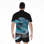 Blue Pit Viper Snake Print Men's Rompers