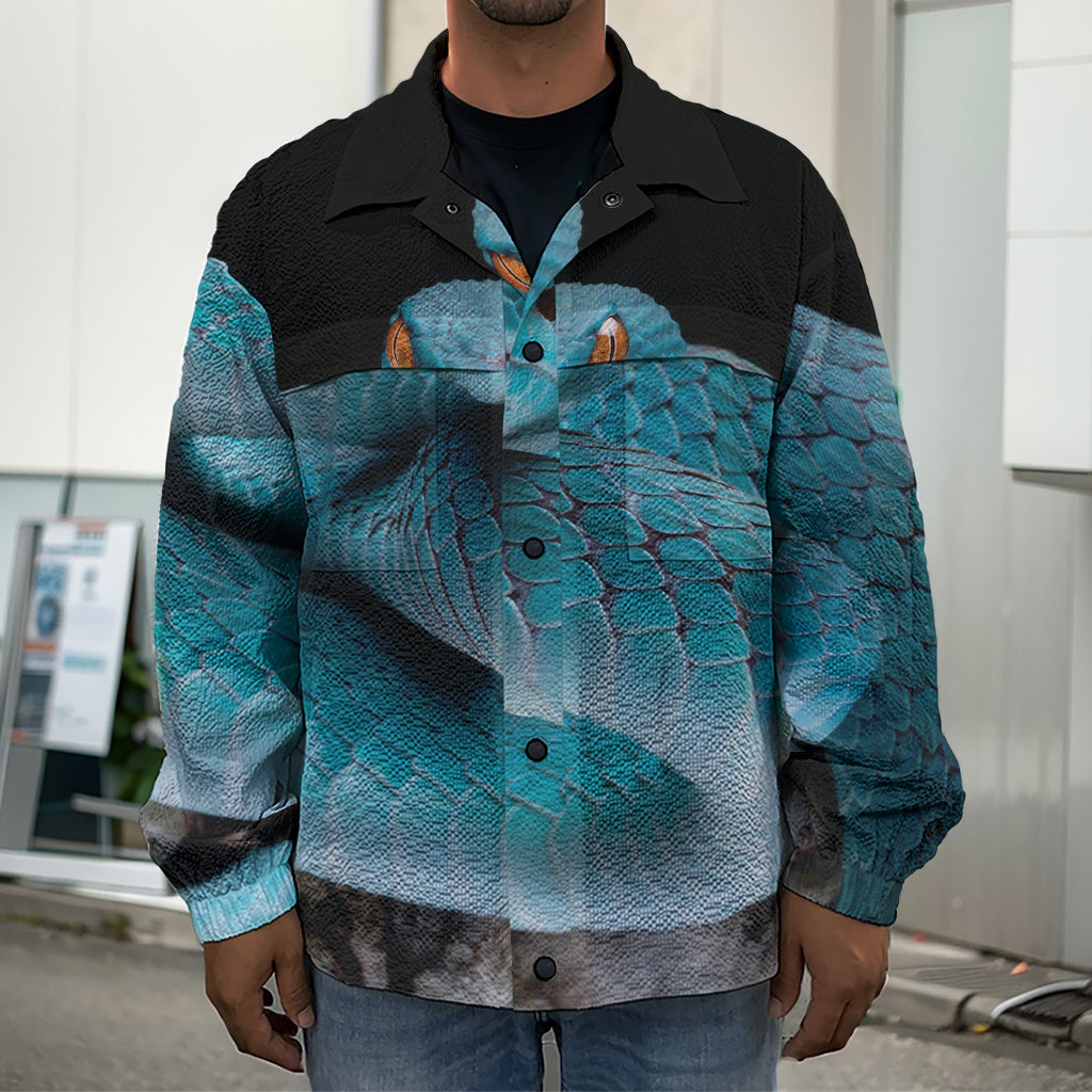 Blue Pit Viper Snake Print Men's Shirt Jacket