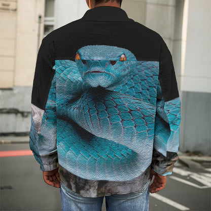 Blue Pit Viper Snake Print Men's Shirt Jacket