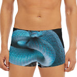 Blue Pit Viper Snake Print Men's Short Boxer Briefs