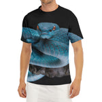 Blue Pit Viper Snake Print Men's Short Sleeve Rash Guard