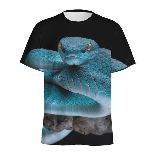 Blue Pit Viper Snake Print Men's Sports T-Shirt