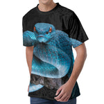Blue Pit Viper Snake Print Men's Velvet T-Shirt