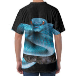 Blue Pit Viper Snake Print Men's Velvet T-Shirt