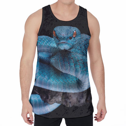 Blue Pit Viper Snake Print Men's Velvet Tank Top