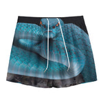 Blue Pit Viper Snake Print Mesh Shorts