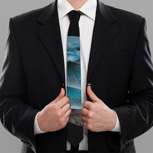 Blue Pit Viper Snake Print Necktie
