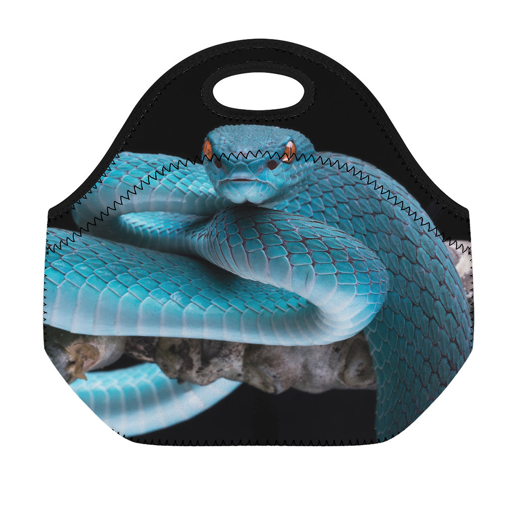 Blue Pit Viper Snake Print Neoprene Lunch Bag