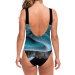 Blue Pit Viper Snake Print One Piece Swimsuit
