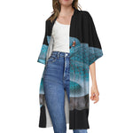 Blue Pit Viper Snake Print Open Front Beach Cover Up