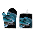 Blue Pit Viper Snake Print Oven Mitt And Pot Holder Set