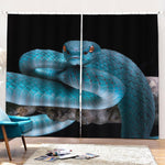 Blue Pit Viper Snake Print Pencil Pleat Curtains